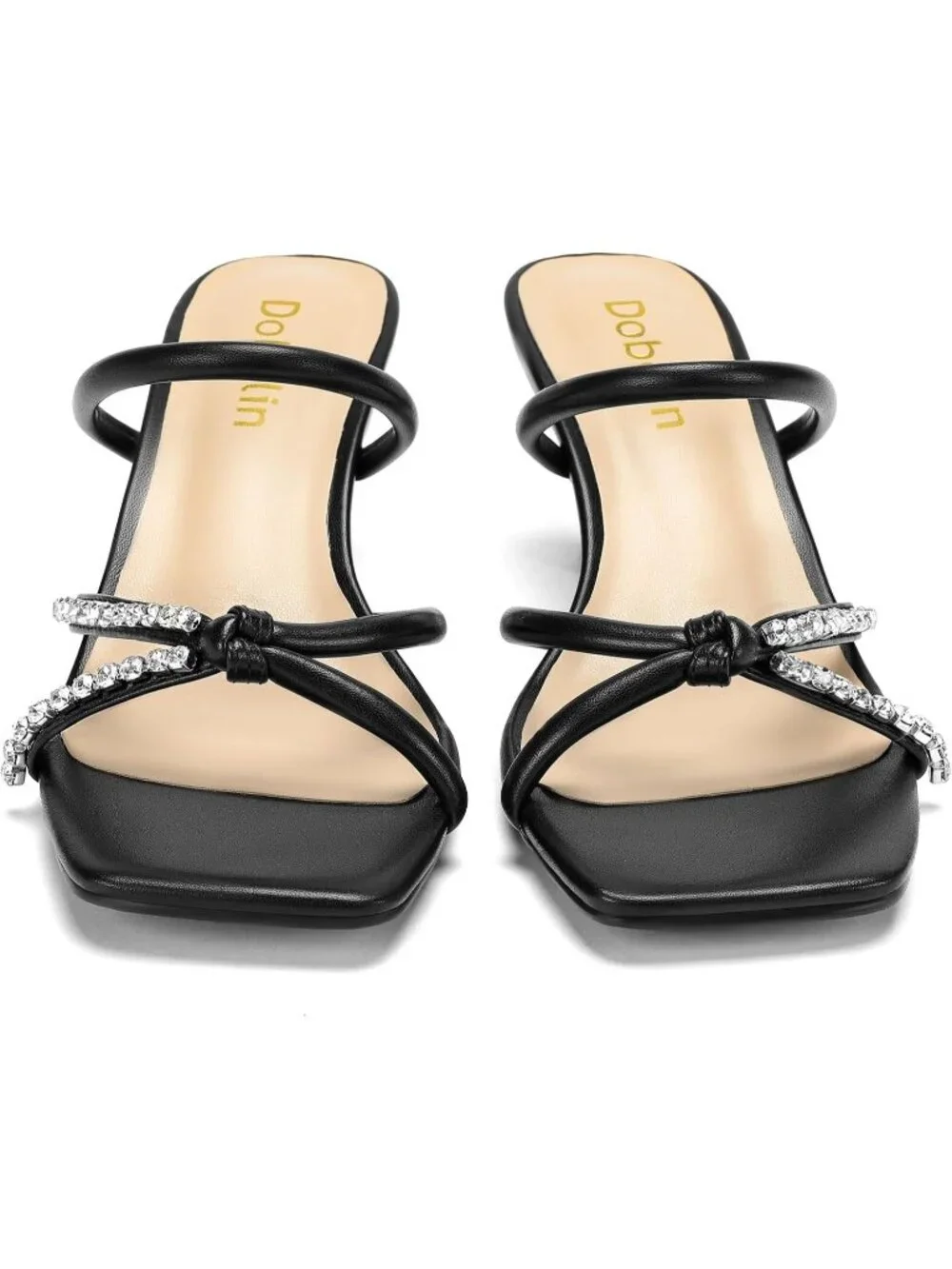Women's Black Summer Comfortable Open Toe Strappy Slides Kitten Heeled Sandals